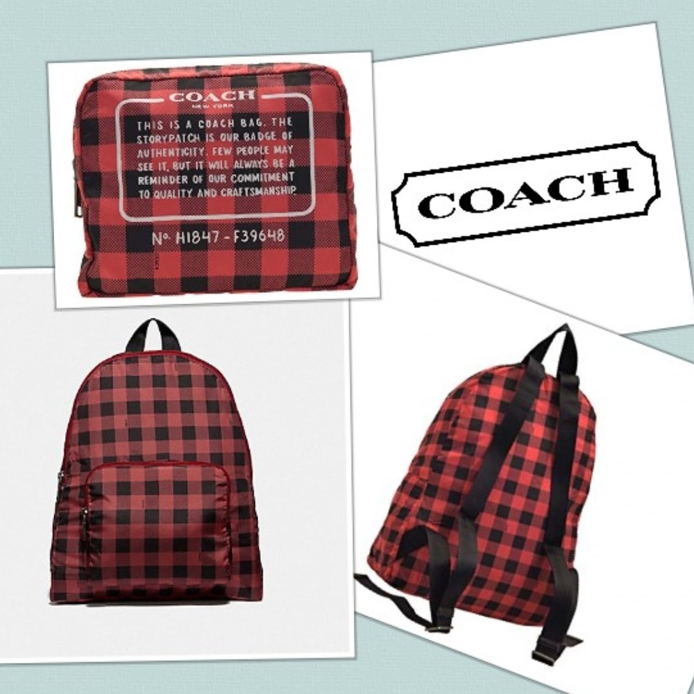 NWT Coach packable backpack with gingham print